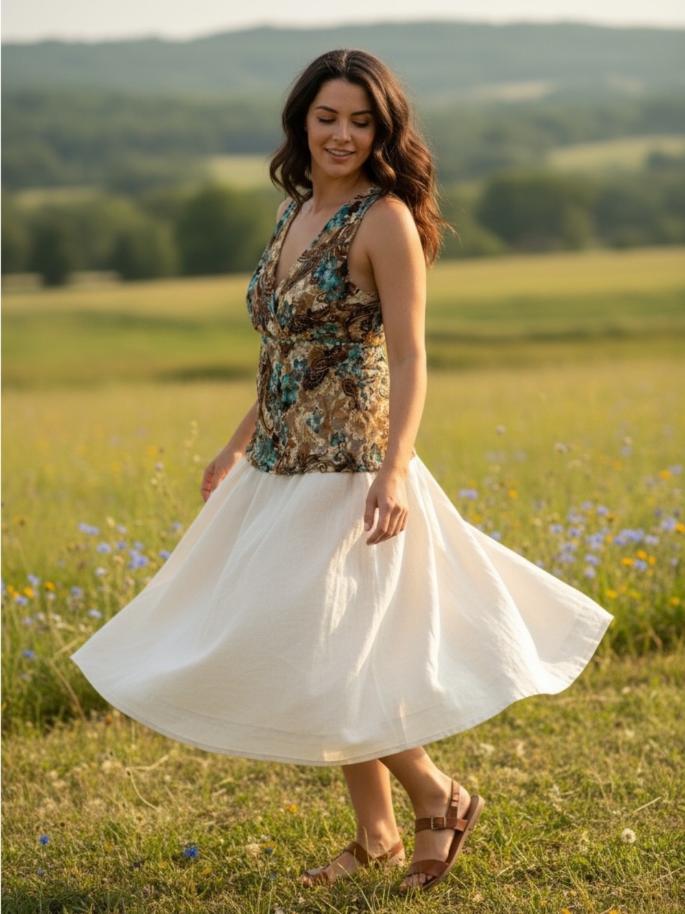 Authentic Y2K b.i.y.a.y.c.d.a. Top Paisley Floral Design With Sequin Waistline